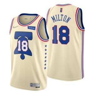 Philadelphia 76ers Earned Edition Cream NO. 18 Shake Milton Jersey Swingman