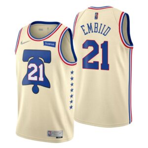 Philadelphia 76ers Earned Edition Cream NO. 21 Joel Embiid Jersey Swingman