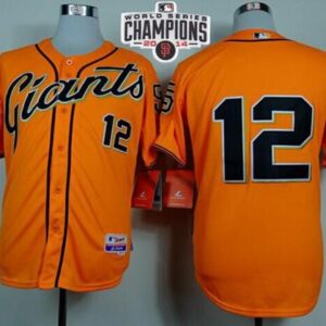 San Francisco Giants #12 Joe Panik Orange Alternate Cool Base 2014 World Series Champions Patch Stitched MLB Jersey