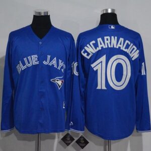 Toronto Blue Jays #10 Edwin Encarnacion Blue Cool Base Long Sleeve Stitched MLB Jersey