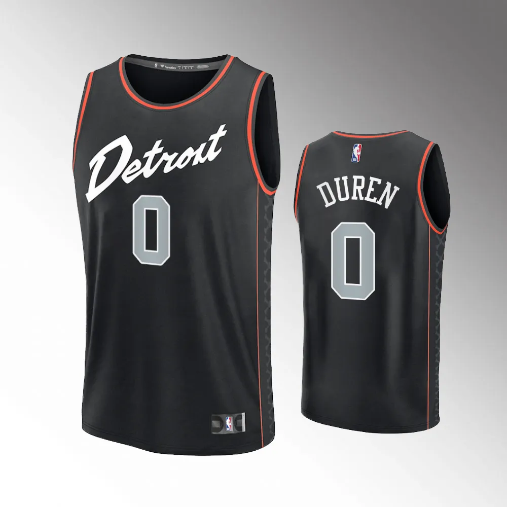 Unisex #0 Jalen Duren Detroit Pistons Fast Break 2023-24 City Edition Black Jersey