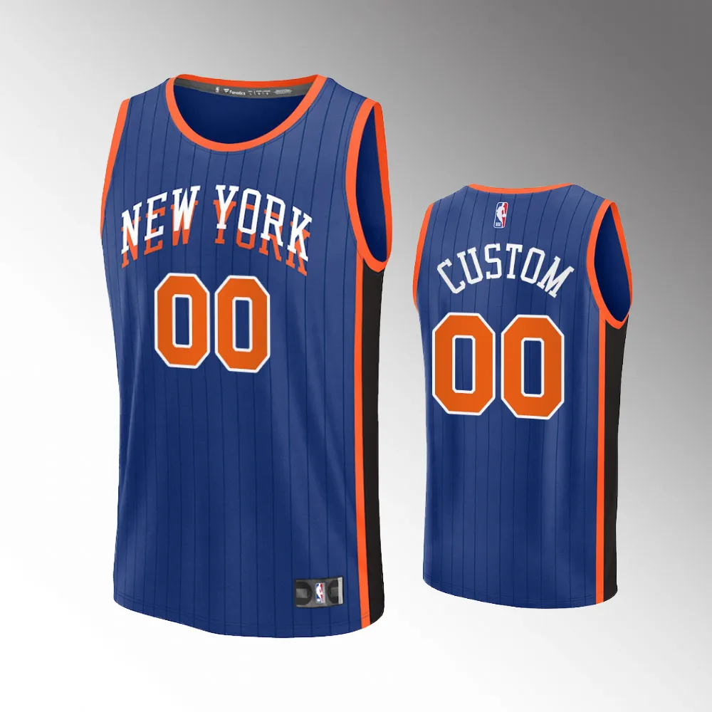 Unisex #00 Custom New York Knicks Fast Break 2023-24 City Edition Blue Jersey