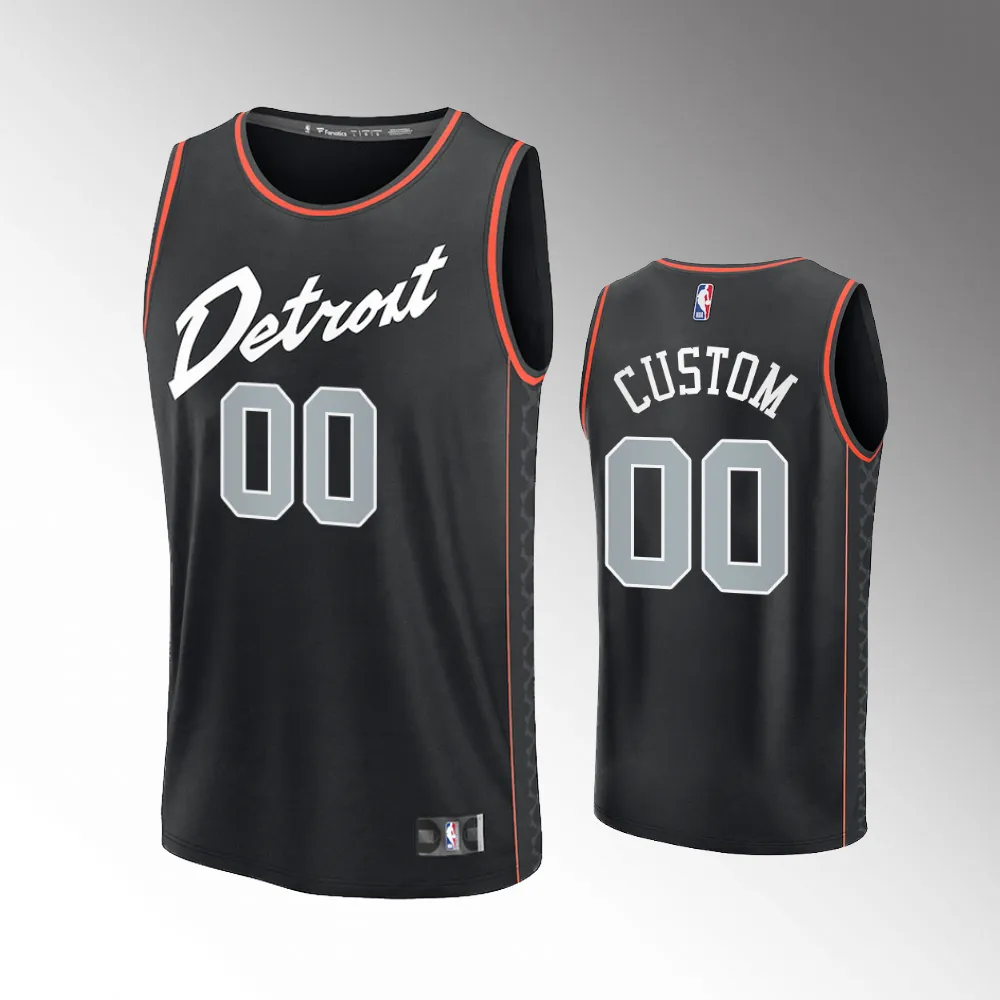 Unisex #00 custom Detroit Pistons Fast Break 2023-24 City Edition Black Jersey