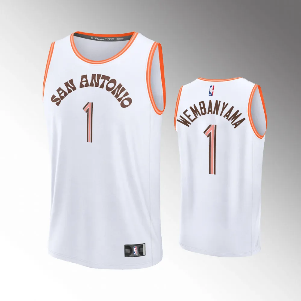 Unisex #1 Victor Wembanyama San Antonio Spurs Fast Break 2023-24 City Edition White Jersey