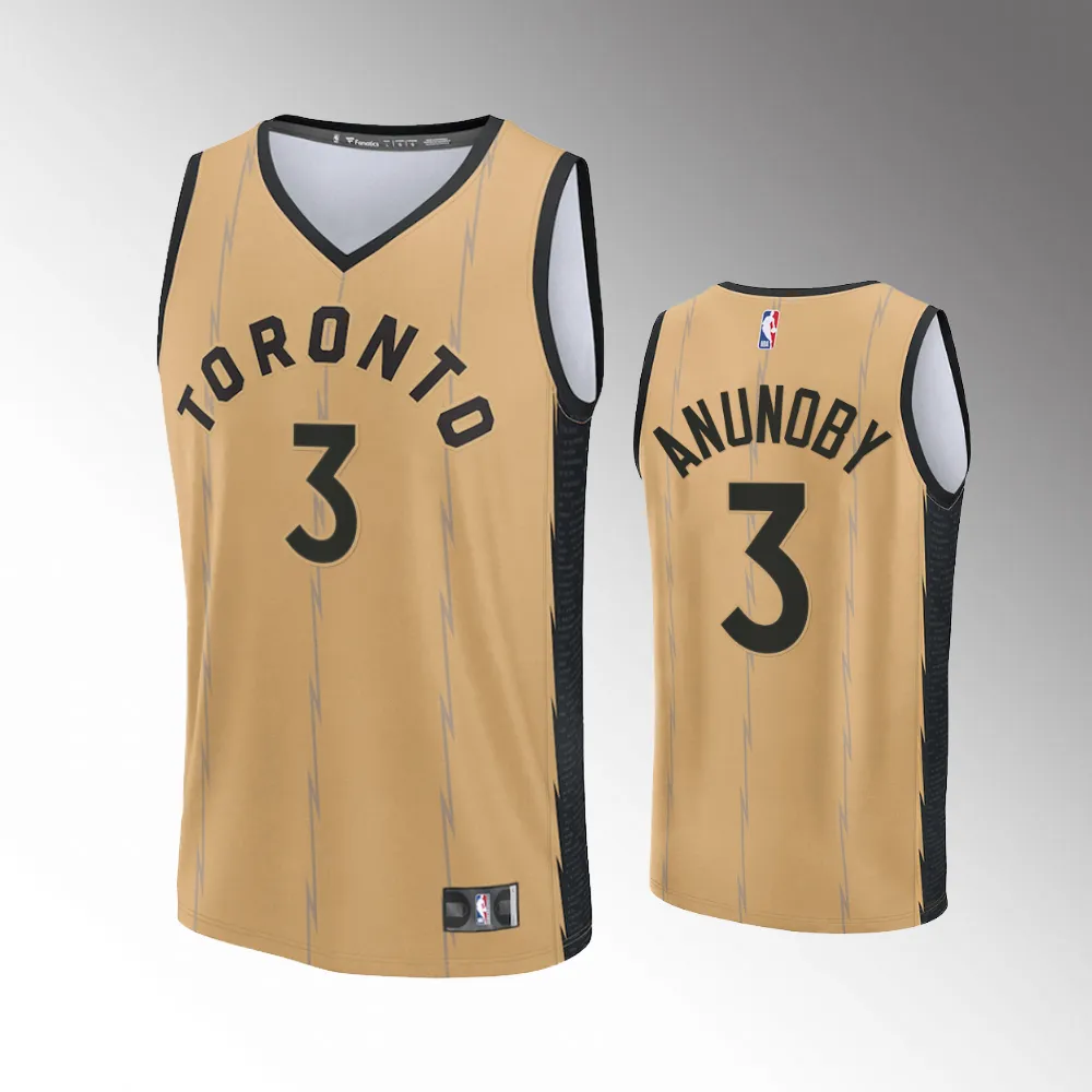 Unisex #3 OG Anunoby Toronto Raptors Fast Break 2023-24 City Edition Gold Jersey