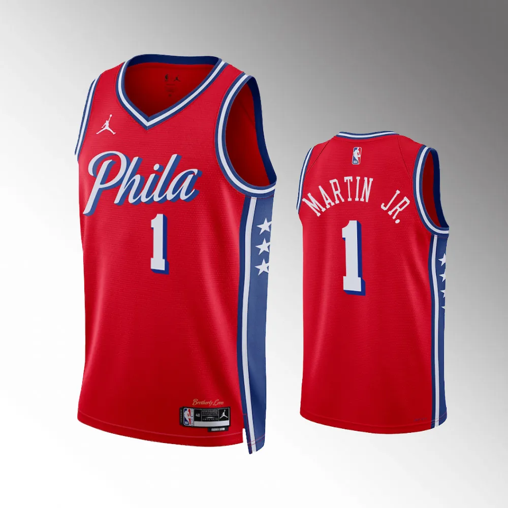 Unisex Philadelphia 76ers #1 Kenyon Martin Jr. Red 2023-24 Jersey - Statement Edition