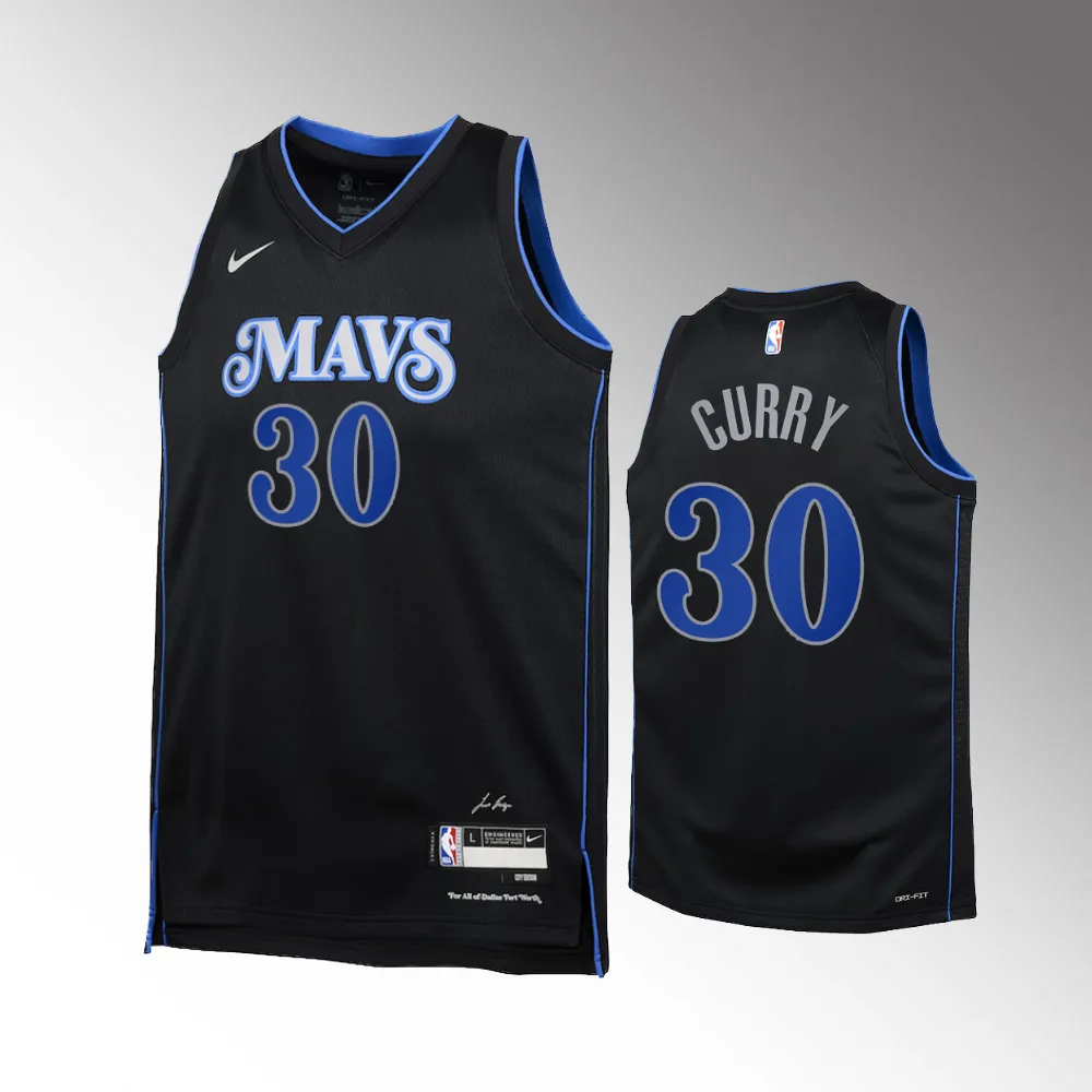 Youth Dallas Mavericks #30 Seth Curry 2023-24 City Edition Swingman Black Jersey